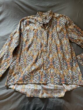 Duluth Trading Co Floral Button-Up Shirt - Navy, Orange, Cream